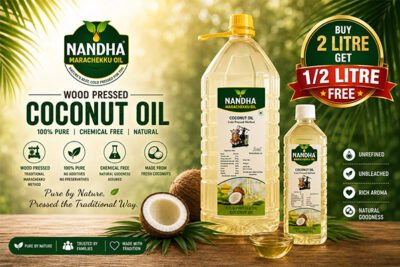 Nandha Marachekku Cold Pressed Coconut Oil – 2 Litres (Free 1/2 Litre Coconut Oil)