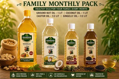 Nandha Monthly Family Pack | 1L Groundnut Oil + 1L Coconut Oil + 500ml Gingelly Oil + 500ml Castor Oil